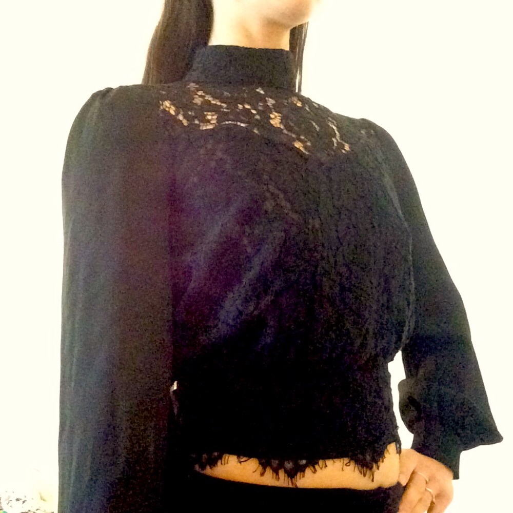 Black lace high neck blouse